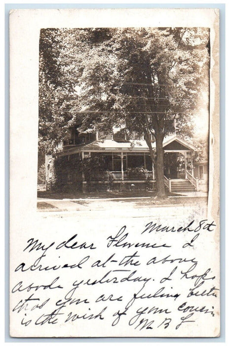 1907 View Of Old House Trees In Front Elyria Ohio OH RPPC Photo Antique Postcard
