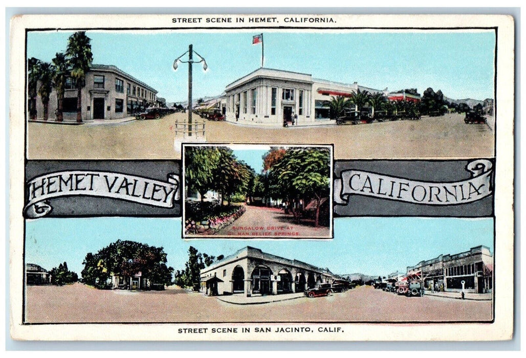 c1920 Street Scene Hemet Valley Road San Jacinto California Multiview Postcard