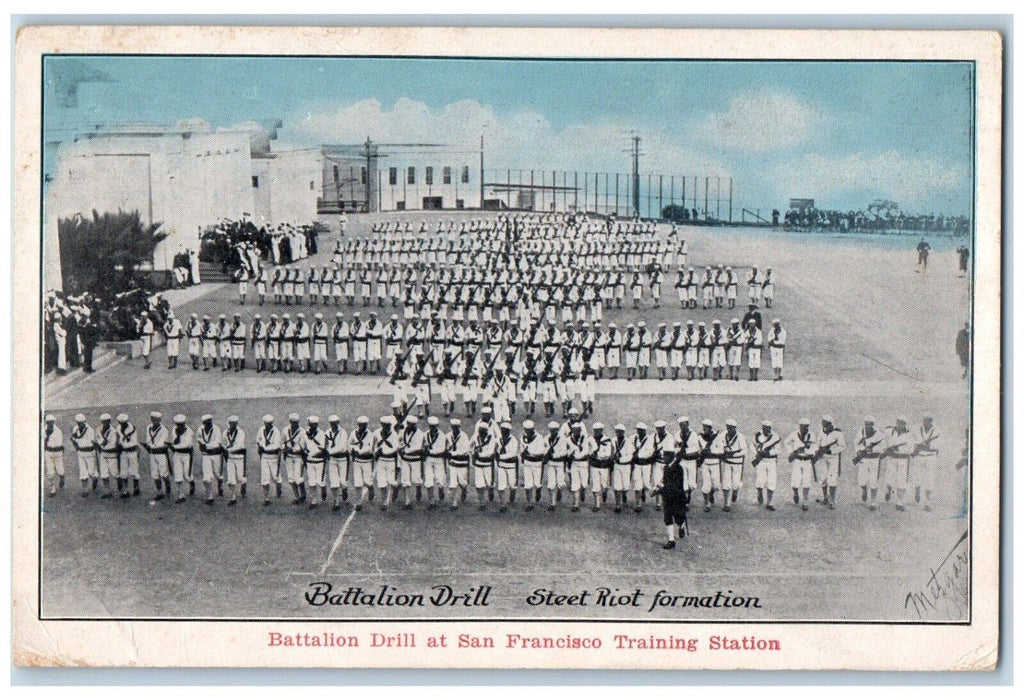 c1910 Battalion Drill Street Riot Formation San Francisco California CA Postcard