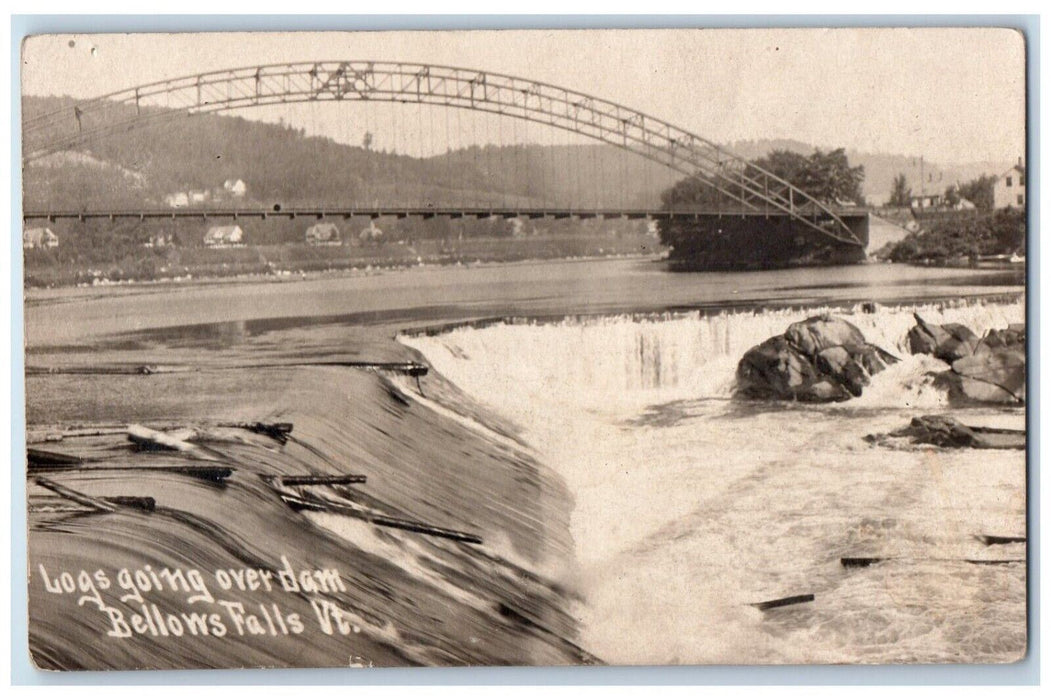 1953 Logs Going Overdam Waterfall Bellows Falls Vermont VT RPPC Photo Postcard