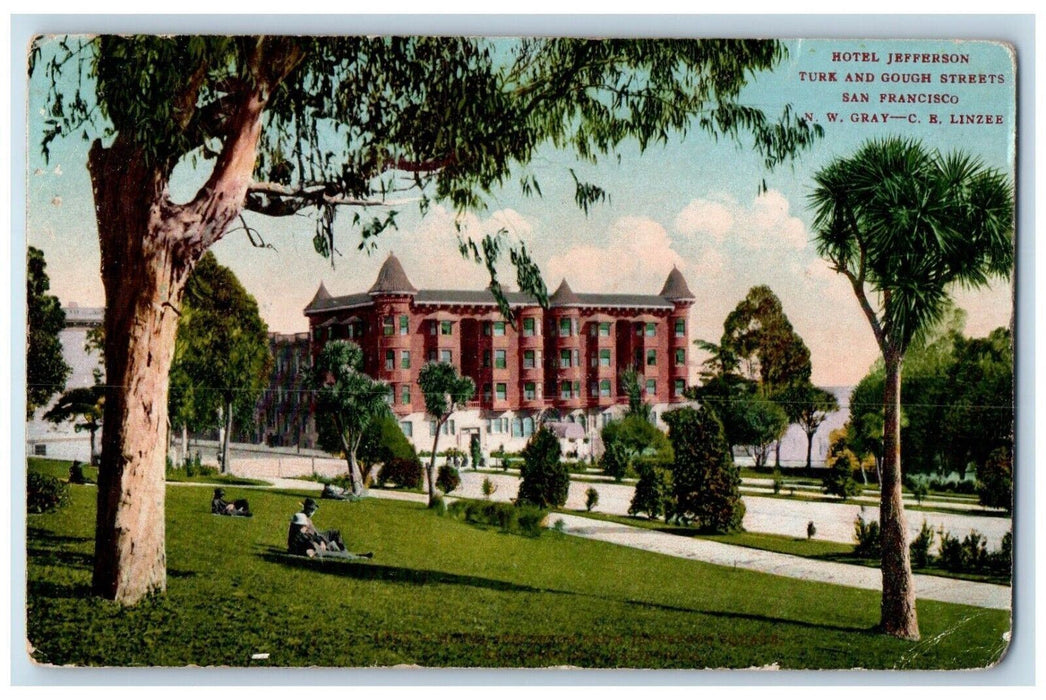 1909 Hotel Jefferson Turk Gough Streets Field San Francisco California Postcard