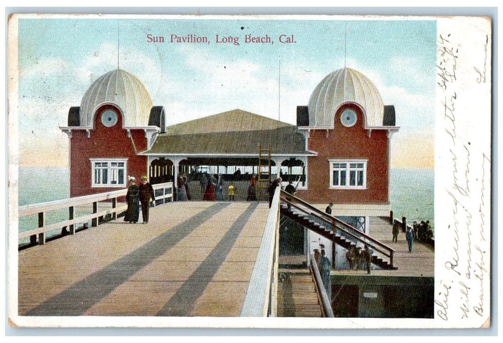 1906 Sun Pavilion Pier Dock Exterior Building Long Beach California CA Postcard