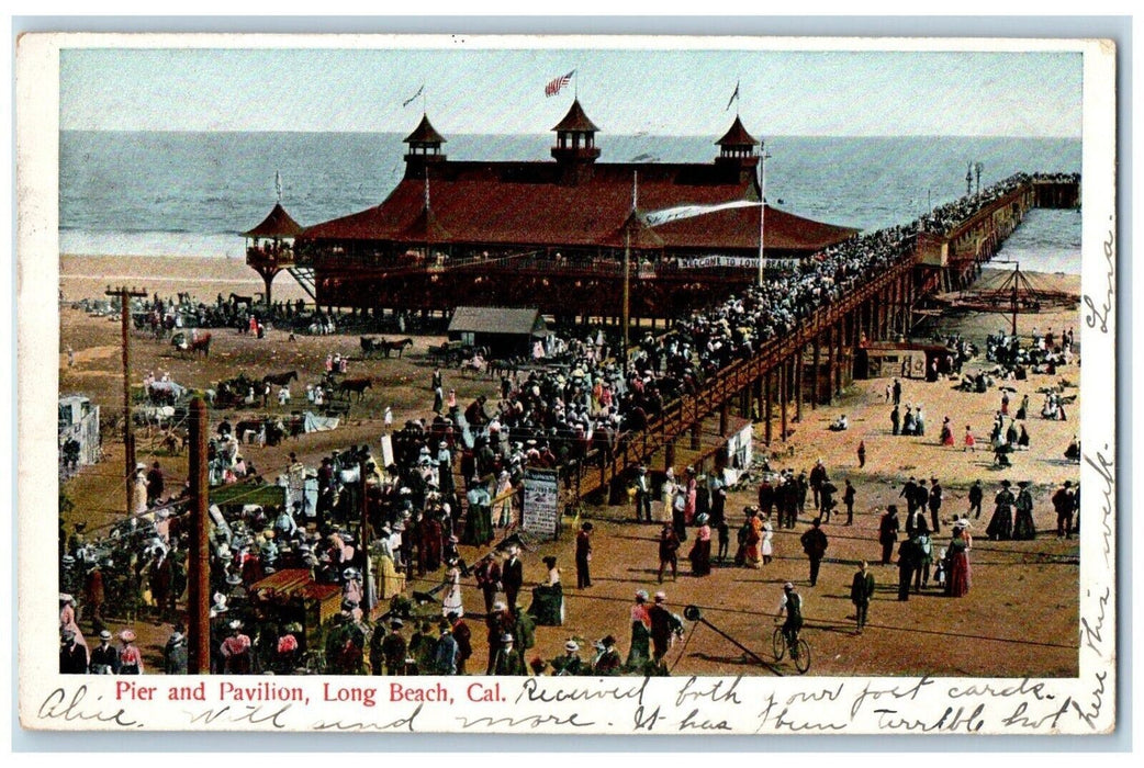 1906 Pier Pavilion Exterior Building Pier Dock Long Beach California CA Postcard