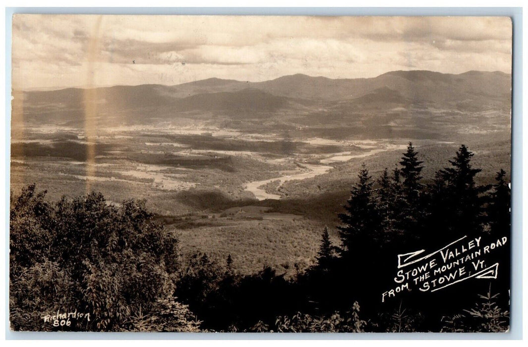 1937 Stowe Valley From The Mountain Road Stowe Vermont VT RPPC Photo Postcard