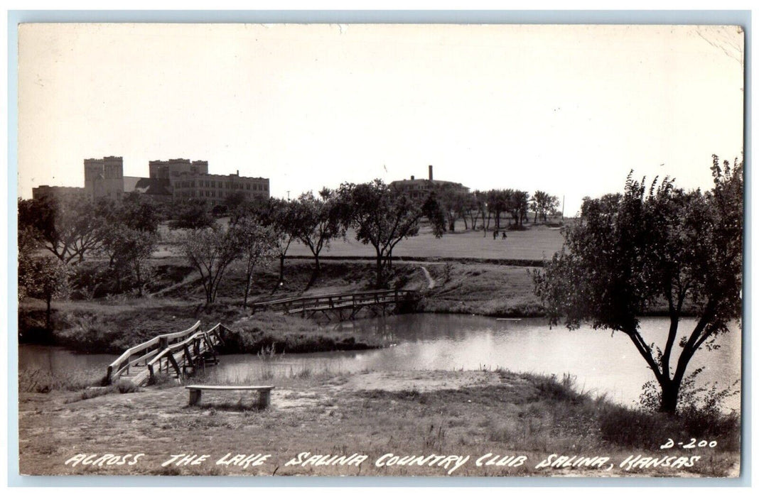 c1940's Across The Lake Salina Country Club Salina Kansas KS RPPC Photo Postcard