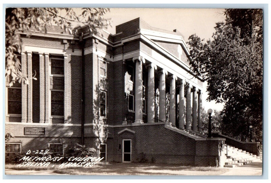 c1940's Methodist Church Scene Street Salina Kansas KS RPPC Photo Postcard