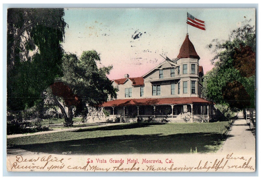 1907 La Vista Grande Hotel Exterior Building Field Monrovia California Postcard