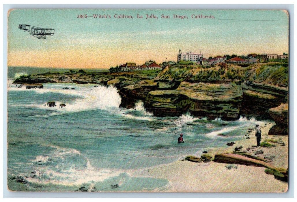 c1910 Witch's Caldron La Jolla Beach Cliff Waves San Diego California Postcard