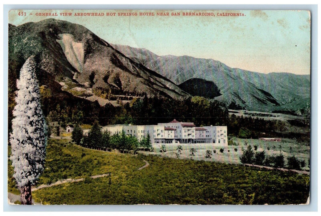 1907 General View Arrowhead Hot Springs Hotel San Bernardino California Postcard