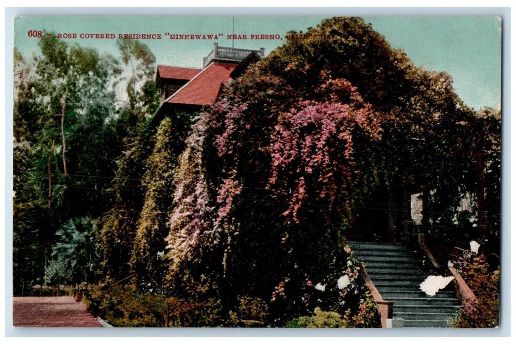 c1910 Rose Covered Residence Exterior Minnewawa Near Presno California Postcard