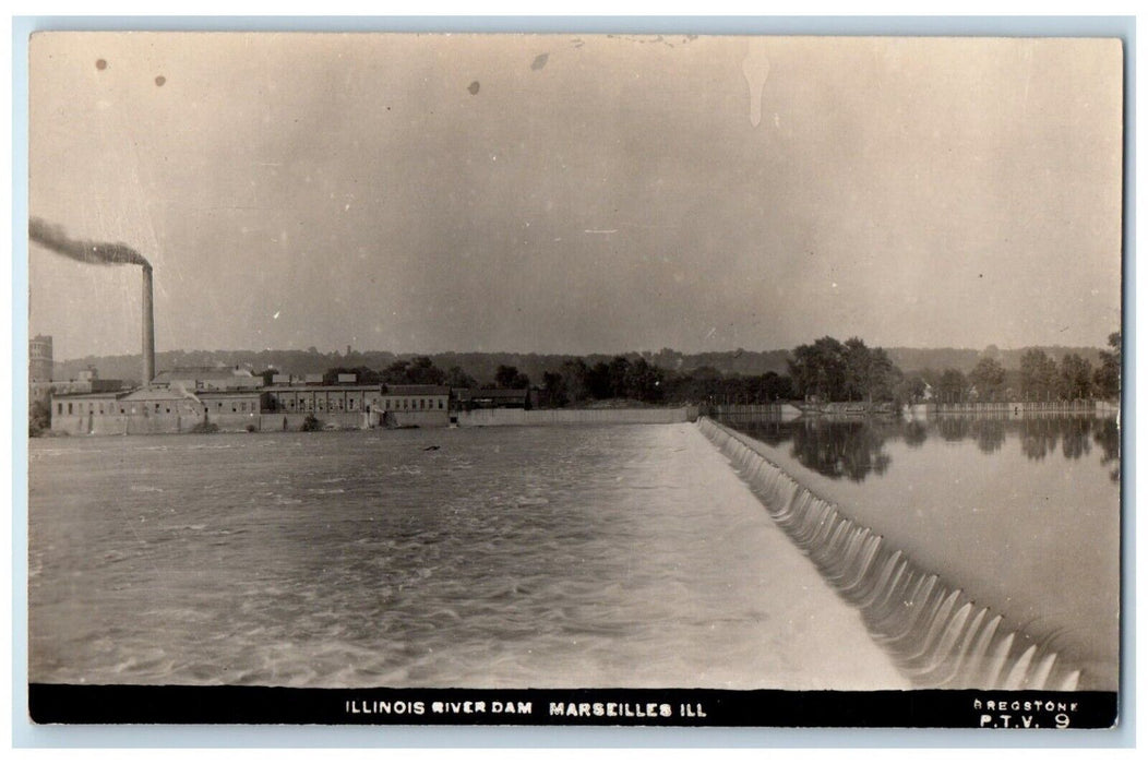 c1910's View Of Illinois River Dam Marseilles IL RPPC Photo Antique Postcard