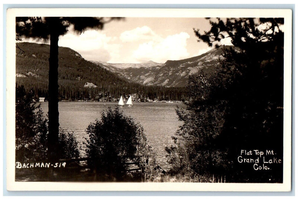 Flat Top Mt. Grand Lake Colorado CO, Sailboats Bachman RPPC Photo Postcard