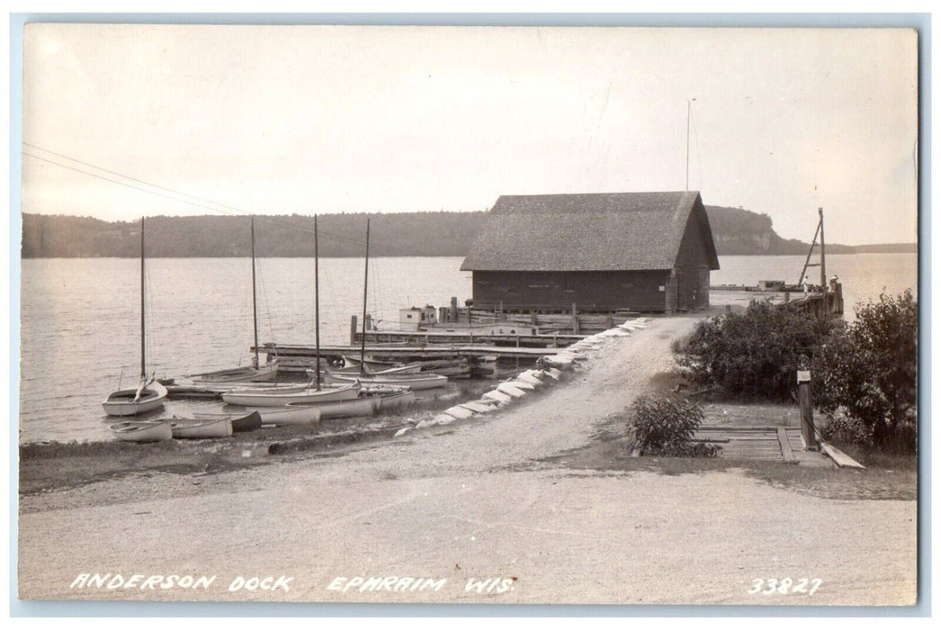 c1940's Anderson Dock Boats Dirt Road Ephraim Wisconsin WI RPPC Photo Postcard