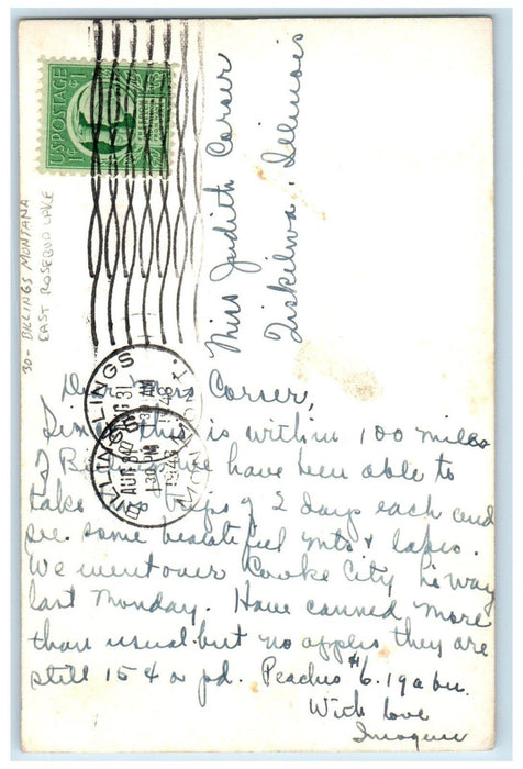 1948 East Rosebud Lake District Billings Montana MT RPPC Photo Posted Postcard