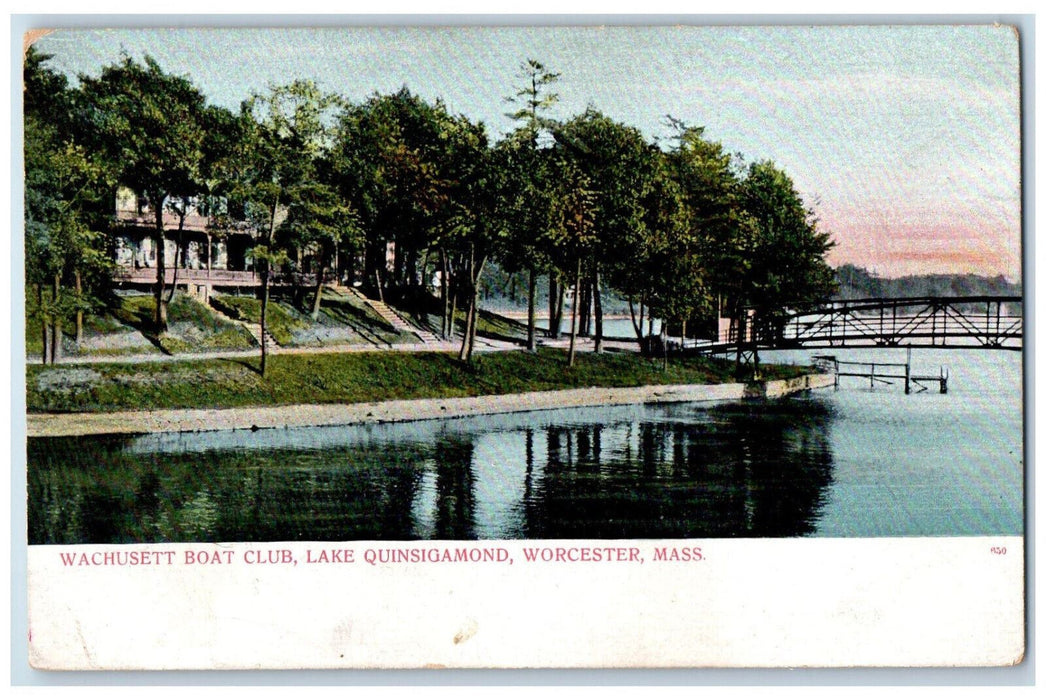 c1910 Wachusett Boat Club Lake Quinsigamond Worcester MA Antique Postcard