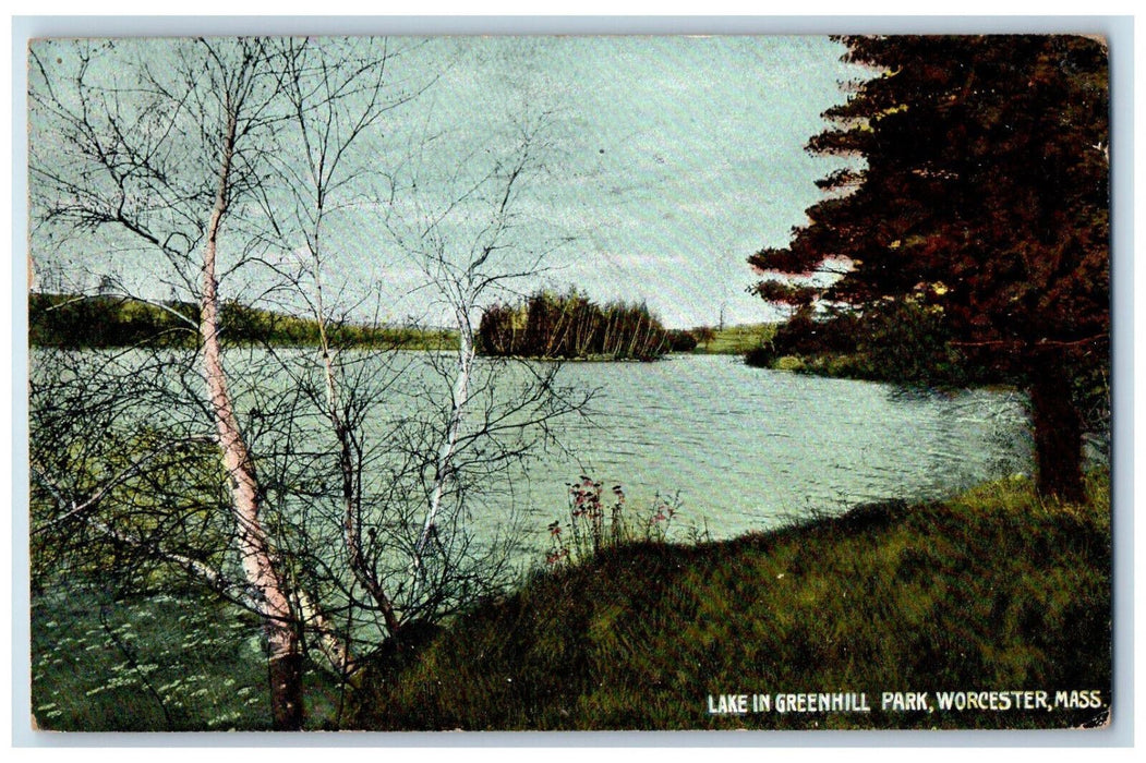 1908 Lake In Greenhill Park Worcester Massachusetts MA Antique Posted Postcard
