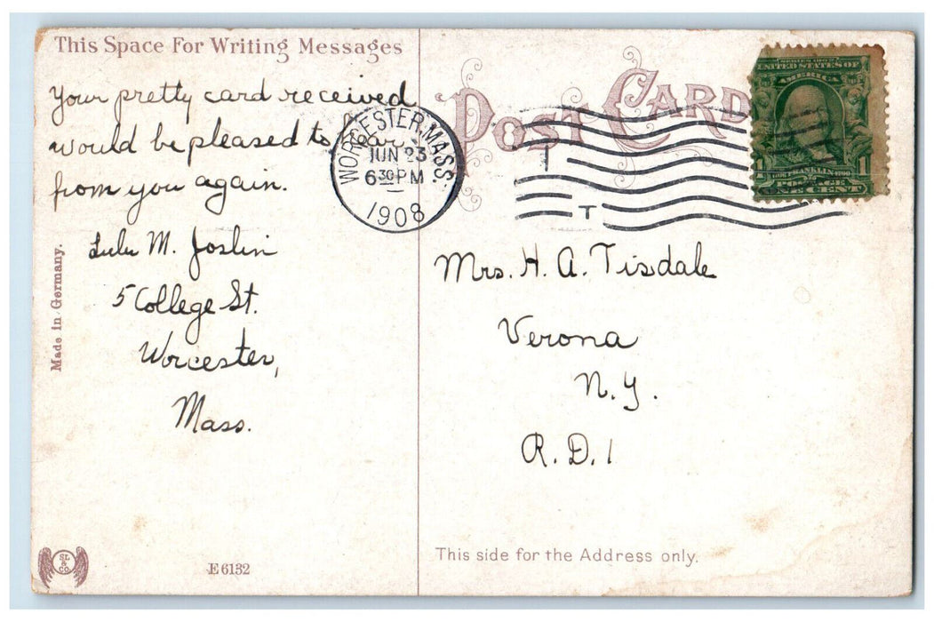 1908 Lake In Greenhill Park Worcester Massachusetts MA Antique Posted Postcard