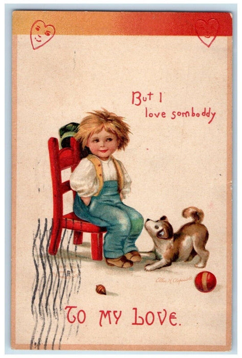 1908 Little Girl Sitting Chair Dog Ellen Clapsaddle Artist Signed Postcard