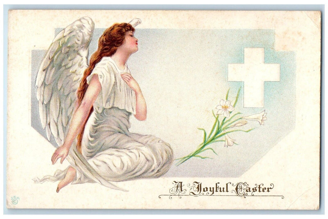 c1910's Easter Angel White Lily Flowers Embossed Unposted Antique Postcard