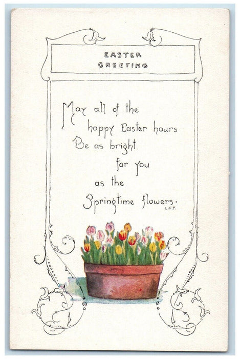 c1910's Easter Greetings Springtime Flowers Minimalist Unposted Antique Postcard