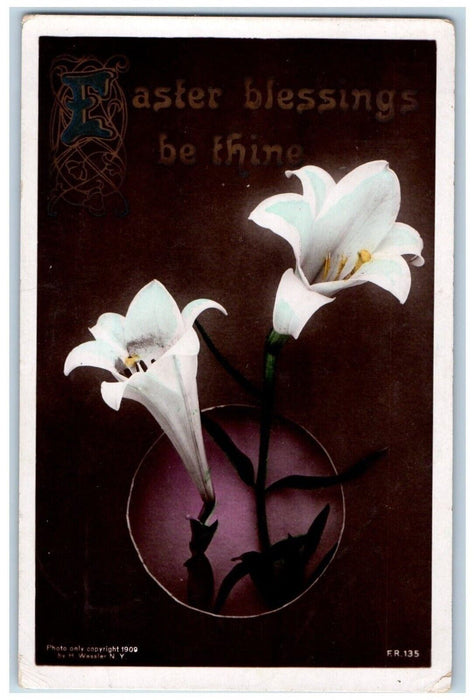 c1910's Easter White Lily Flowers RPPC Photo Posted Antique Postcard