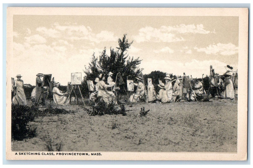 c1940's A Sketching Class Provincetown Massachusetts MA Vintage Postcard