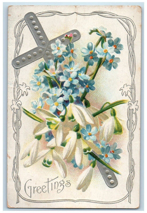 1913 Easter Greetings Holy Cross Lily Pansies Flowers Argus PA Postcard