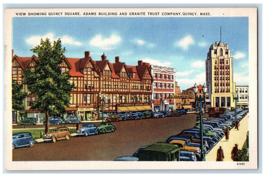 c1940's View of Quincy Square Adams Building Quincy Massachusetts MA Postcard