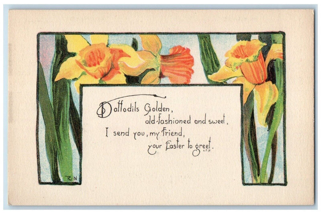 c1910's Easter Yellow Flowers Arts Craft Unposted Antique Postcard