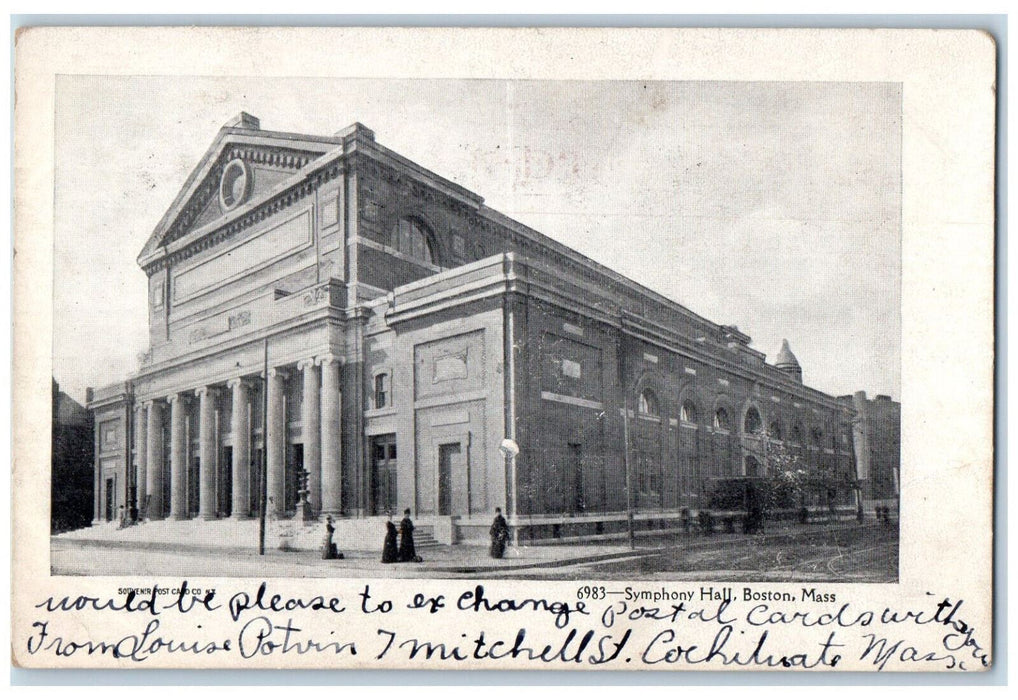 1906 Symphony Hall Boston Massachusetts MA Antique Posted Souvenir Postcard