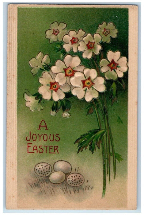 c1910's Joyous Easter White Flowers Eggs Embossed Unposted Antique Postcard