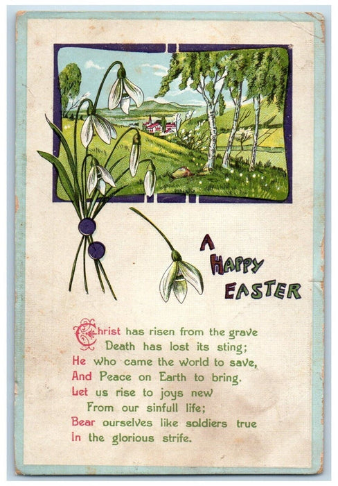 1911 Happy Easter Poem Flowers House Trees Embossed Posted Antique Postcard