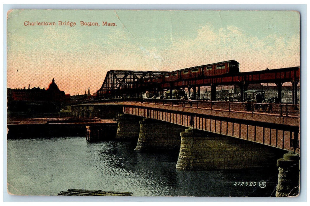 c1910 Charlestown Bridge Boston Massachusetts MA Antique Unposted Postcard