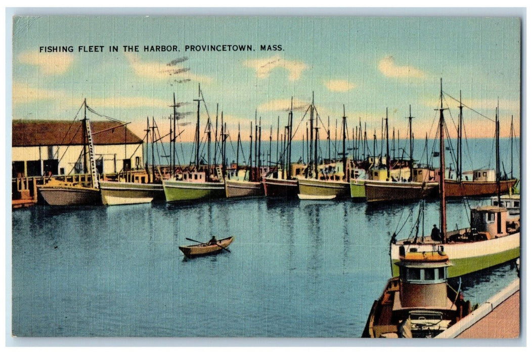 1943 Fishing Fleet in the Harbor Provincetown Massachusetts MA Antique Postcard