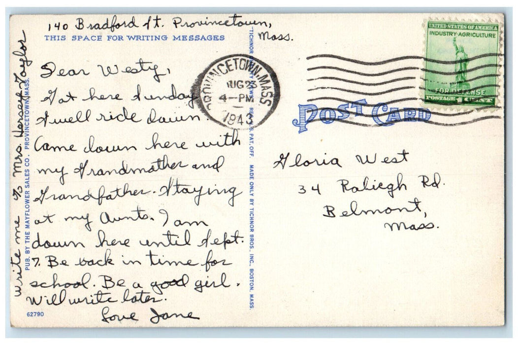 1943 Fishing Fleet in the Harbor Provincetown Massachusetts MA Antique Postcard