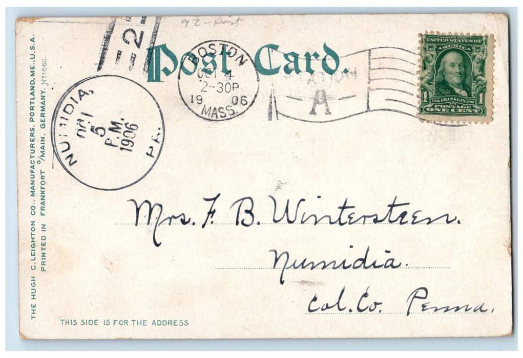 1906 Park Street Subway Boston Massachusetts MA Numidia PA Posted Postcard