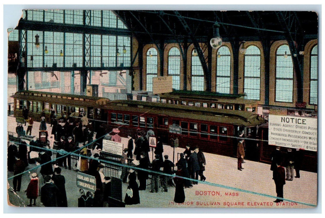 c1910 Interior Sullivan Square Elevated Station Boston Massachusetts MA Postcard