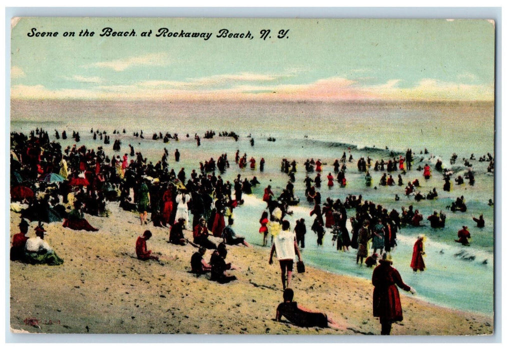 1911 Scene on the Beach at Rockaway Beach New York NY Antique Posted Postcard