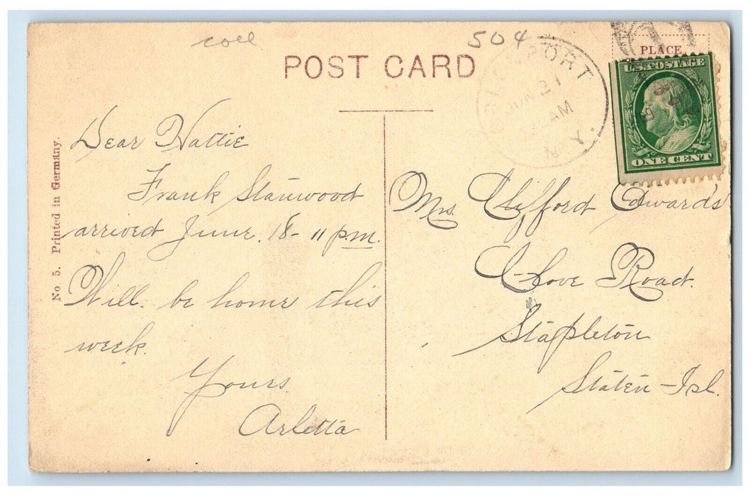 1909 Sound Shore Greenport Long Island New York NY Antique Posted Postcard