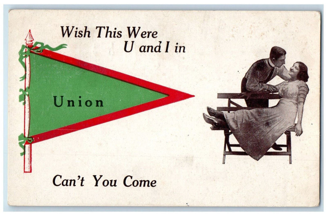 1913 Couple Romance on the Chair Union Message Pennant NY Posted Postcard