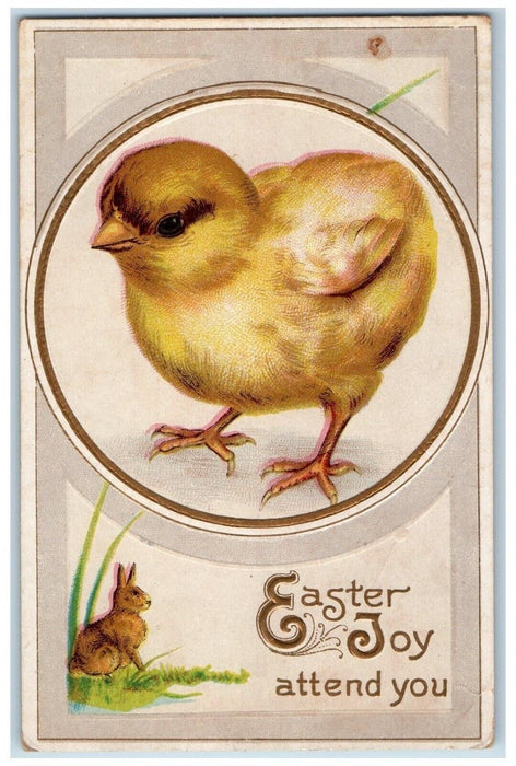 c1910's Easter Joy Giant Chick Bunny Rabbit Winsch Back Embossed Posted Postcard