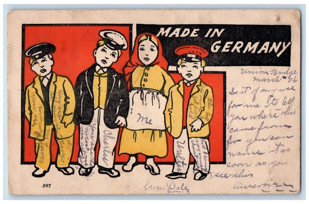1906 Made In Germany Girl Boys Humor Union Bridge MD Posted Antique Postcard