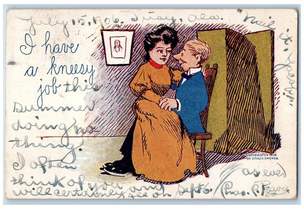 1906 Sweet Couple I Have A Kneesy Job Write Away Troy Alabama AL Postcard