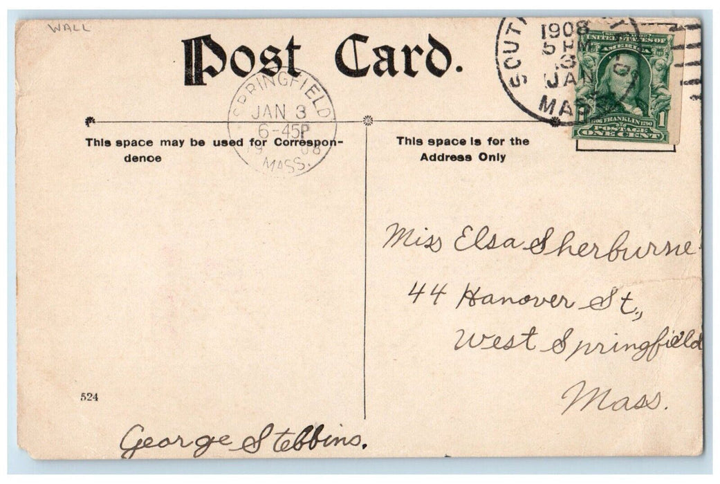 1908 Dutch Boy Puppies In Basket Wall Springfield Massachusetts MA Postcard