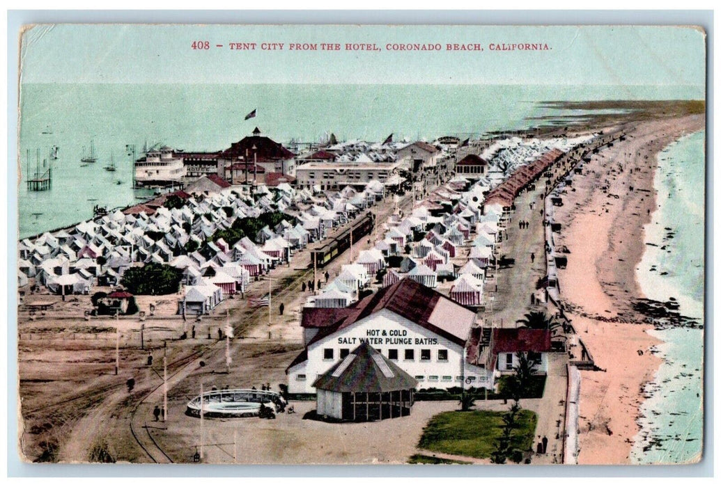 1910 Aerial Birds Eye View Tent City Hotel Coronado Beach California CA Postcard