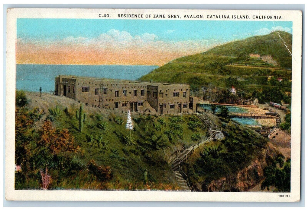 c1920 Residence Zane Grey Avalon Exterior Catalina Island California CA Postcard