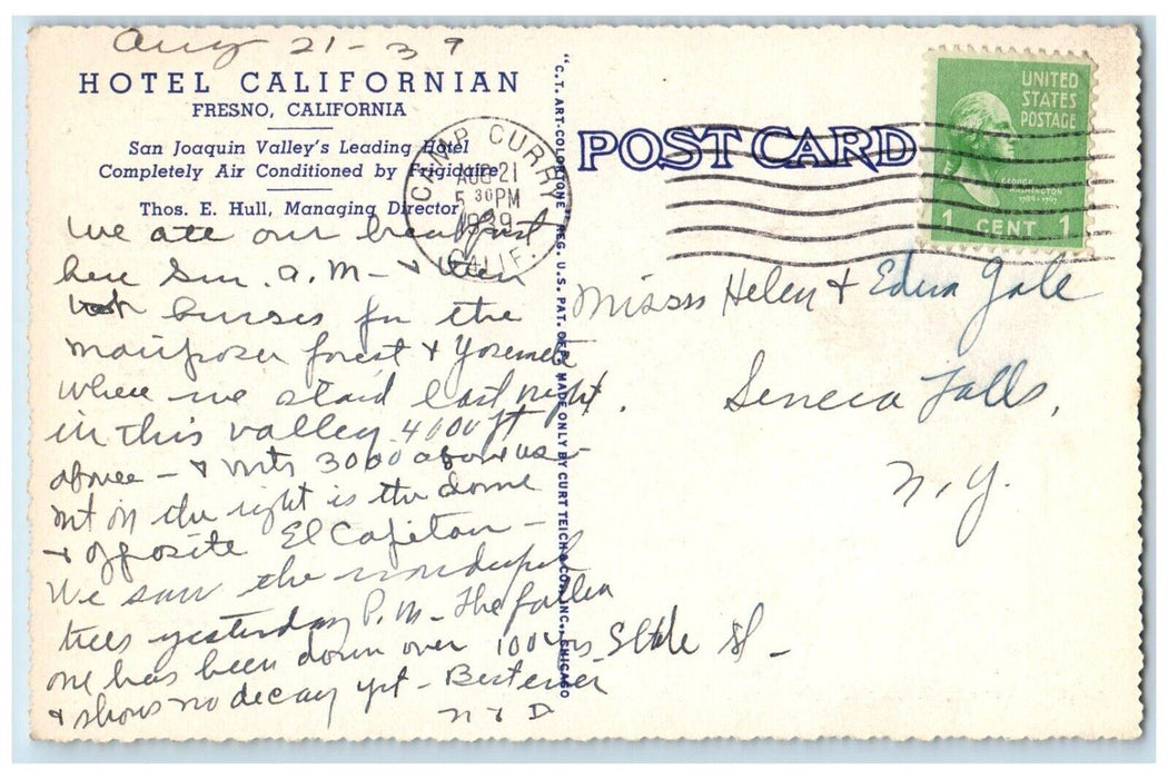 1939 Gateway National Parks Hotel Californian Valley Presno California Postcard