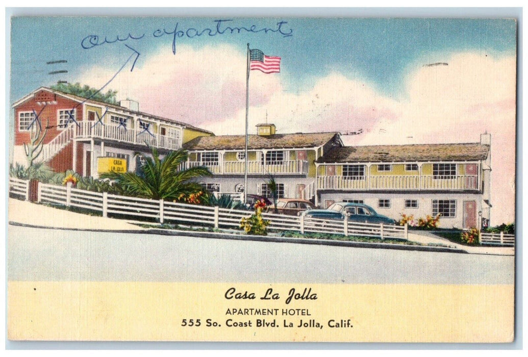 c1956 Casa La Jolla Apartment Hotel Coast Blvd La Jolla California CA Postcard