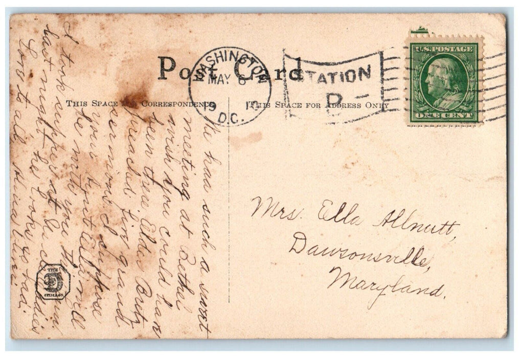 1910 Pretty Girl Big Hat Margie Mc Mein Washington DC Posted Antique Postcard