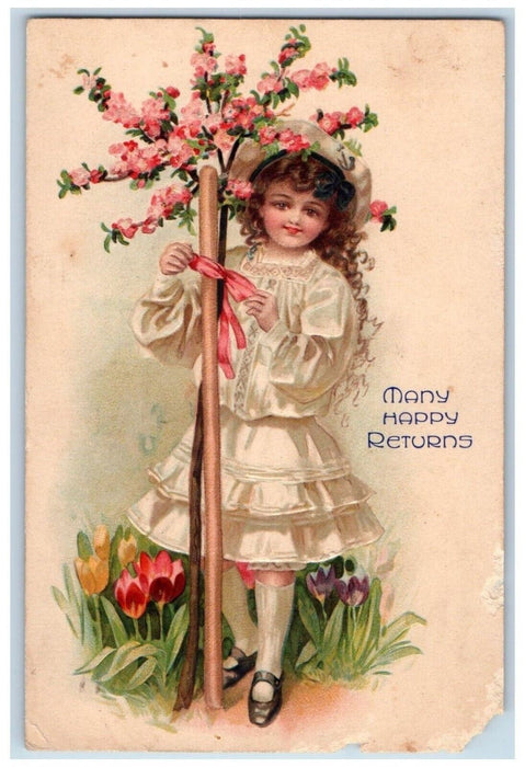 1908 Pretty Girl Curly Hair Flowers Embossed Hanover Pennsylvania PA Postcard